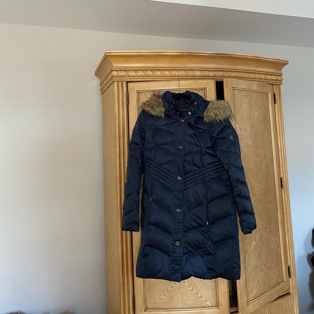 Gorgeous Navy Blue Tribal Coat with Fur Hood